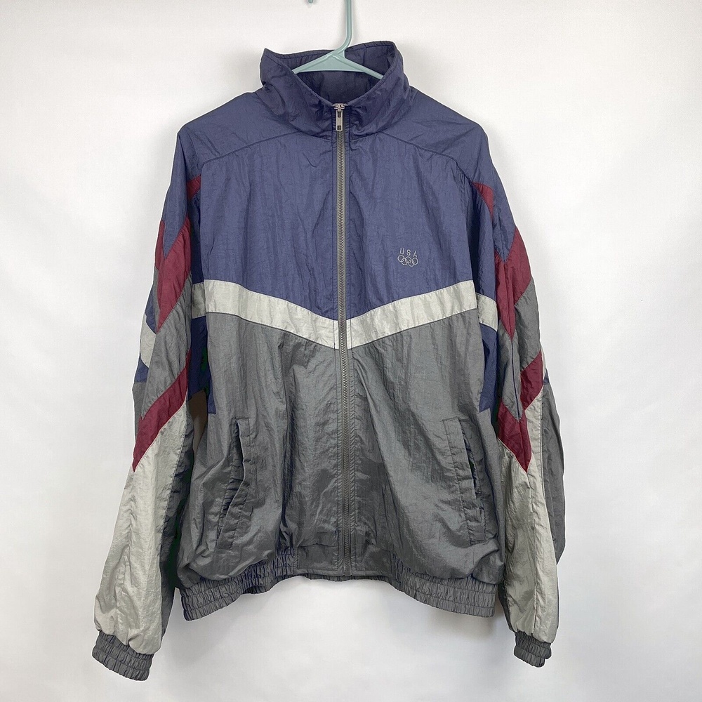 VTG 90s Men’s Large USA Olympics JCPenney Full Zip Windbreaker Retro Color Block